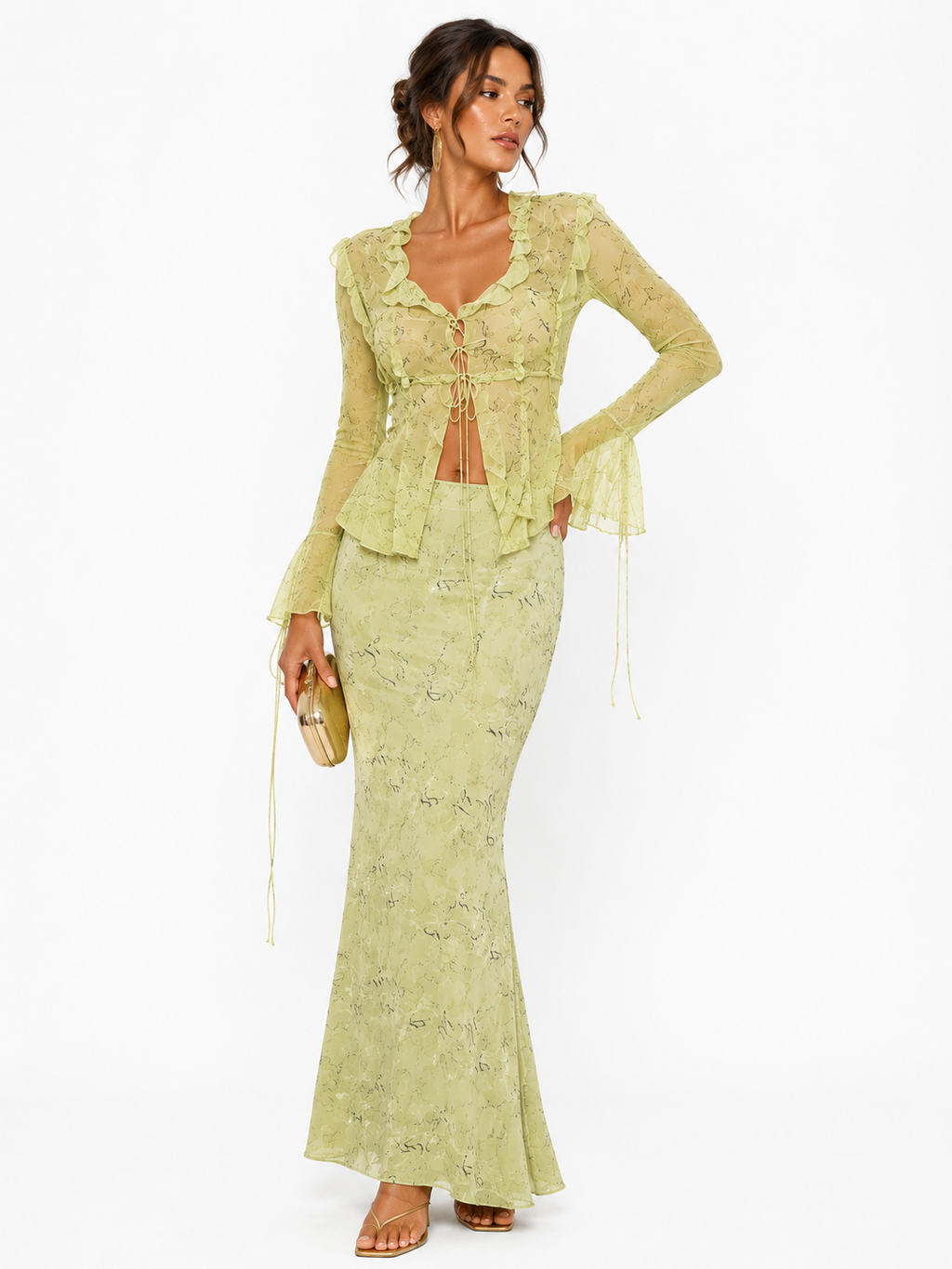 Floral Ruffle Two-Piece Skirt Set