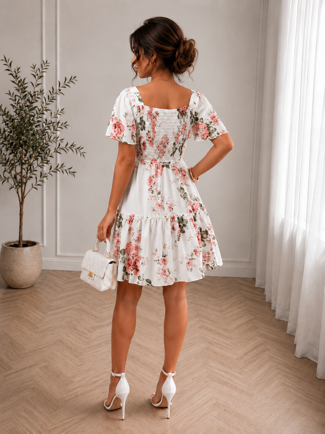 Women’s Floral Print Ruffle Hem Casual Dress