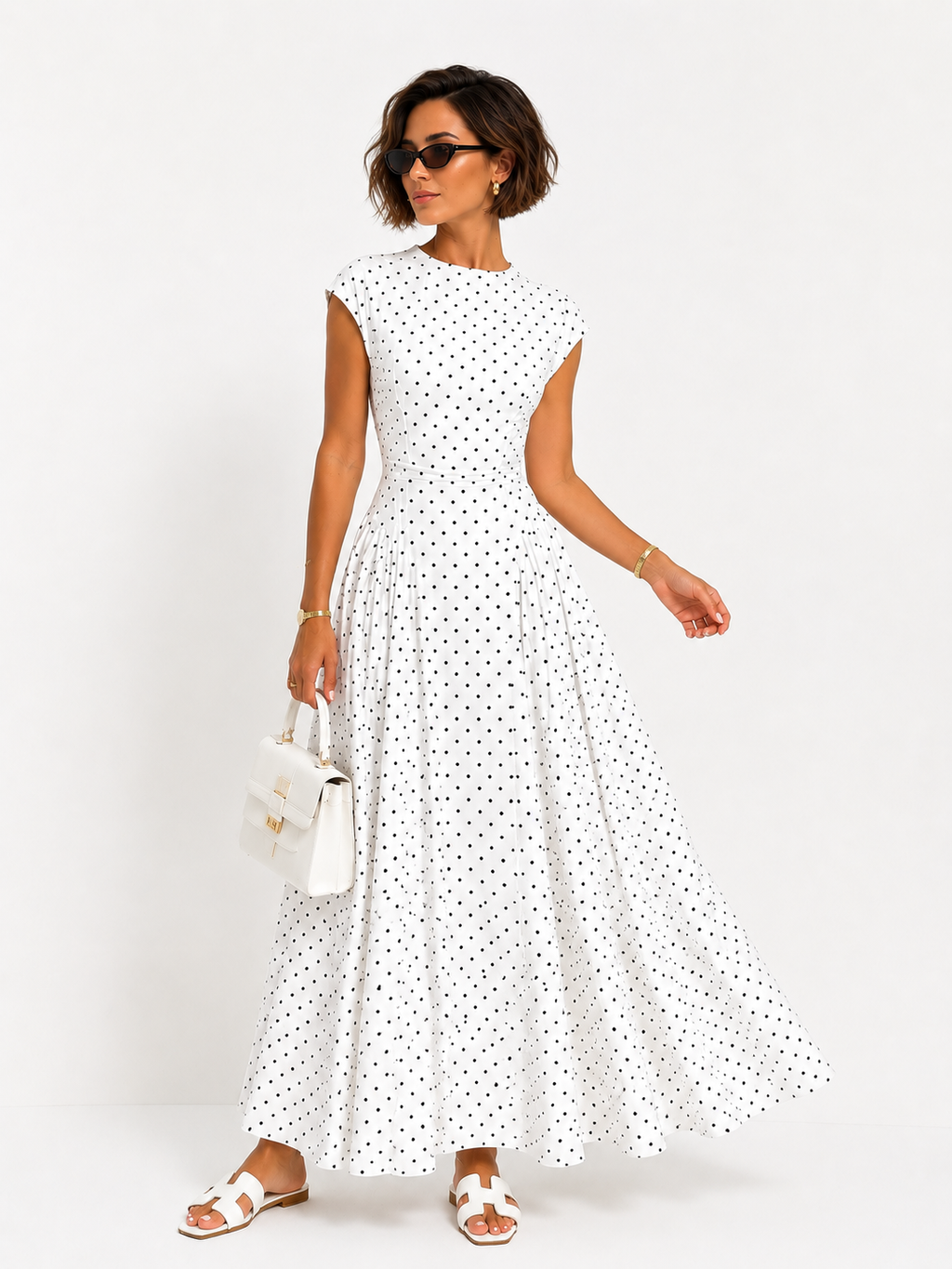 Women's Polka Dot Slim Fit Maxi Dress